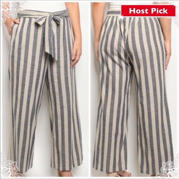 Pants - 🌟 Plus Size Taupe Navy Striped Pants